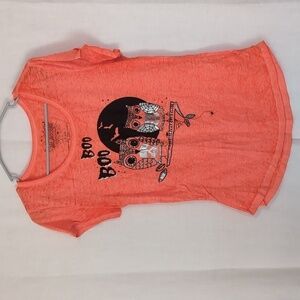 Rocker Girl by All Access Orange Halloween Owl Tissue Tee Size Large